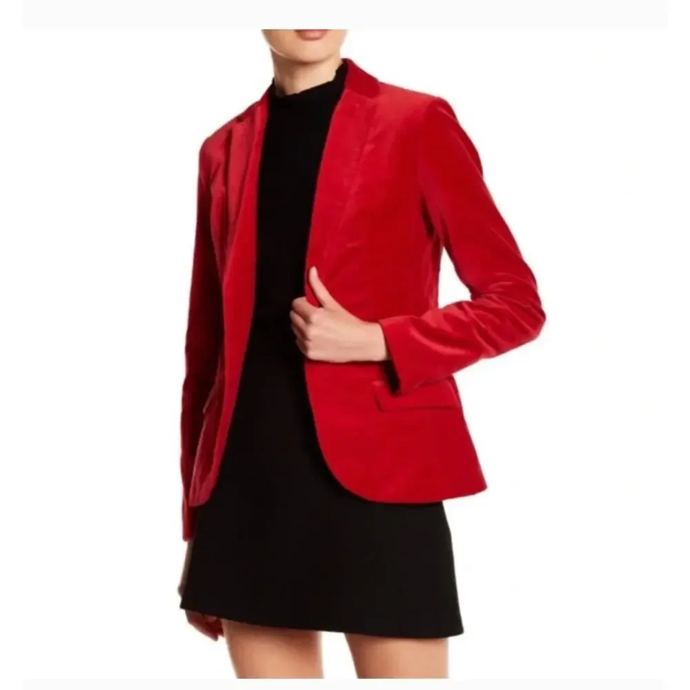 Zadig & Voltaire Vero Red Velvet Blazer Jacket 8 US 38 FR Academia Old Money